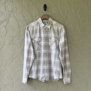 Lacoste Men's Size 40 Beige Multicolor Slim Fit Long Sleeve Button-Up Shirt